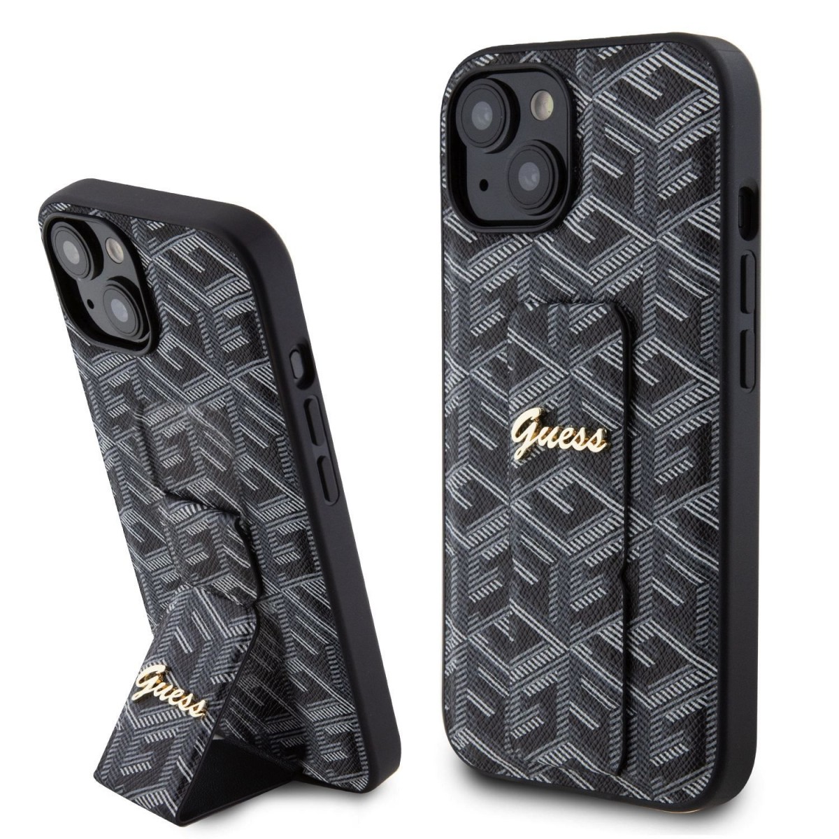 Guess PU Grip Stand G Cube Zadní Kryt pro iPhone 15 Black