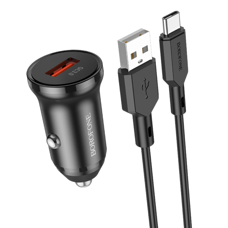 Rychlonabíječka do auta Borofone BZ18 vč. USB-C datového kabelu 18W černá