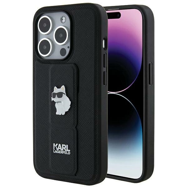 Originální pouzdro KARL LAGERFELD hardcase Gripstand Saffiano Choupette Pins KLHCP14XGSACHPK pro Iphone 14 Pro Max Black