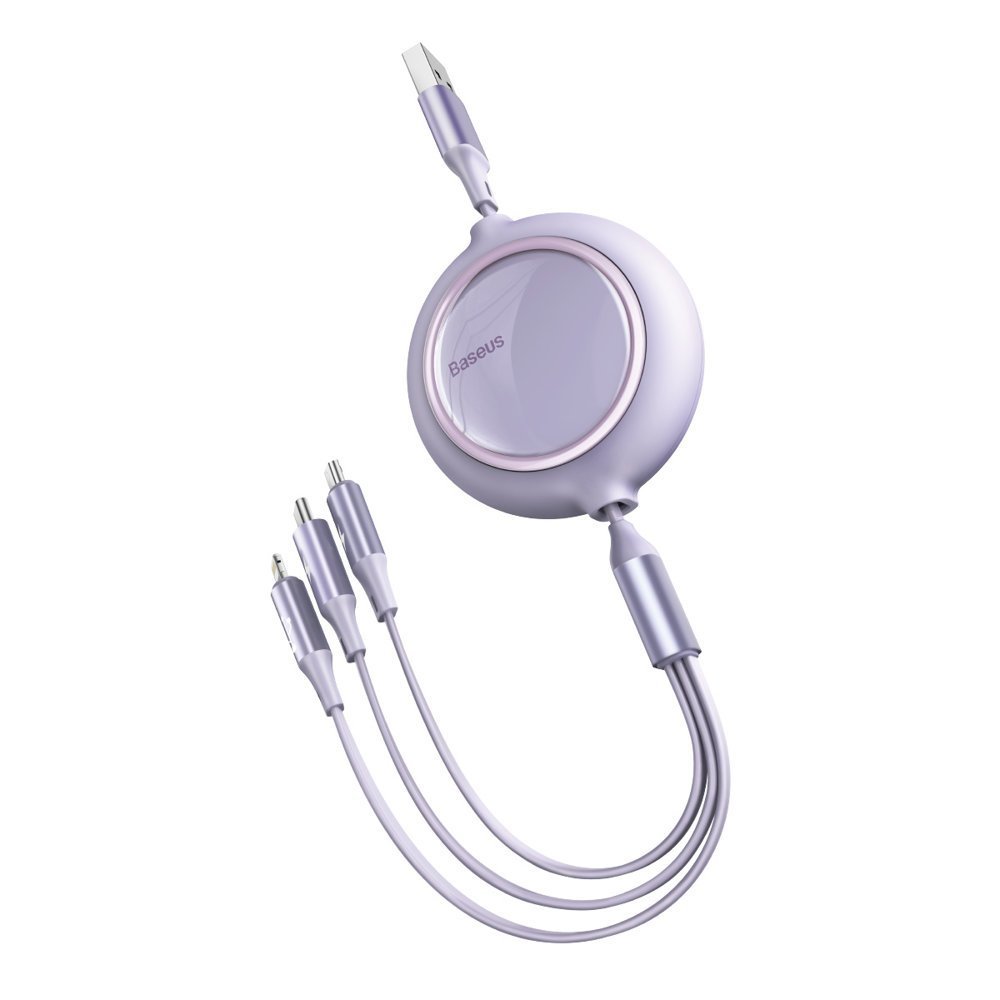 Kabel Baseus Bright Mirror 3 v 1 - USB na Micro USB, Lightning, Typ C - 3,5A 1,2 metru (CAMLT-MJ05) fialový