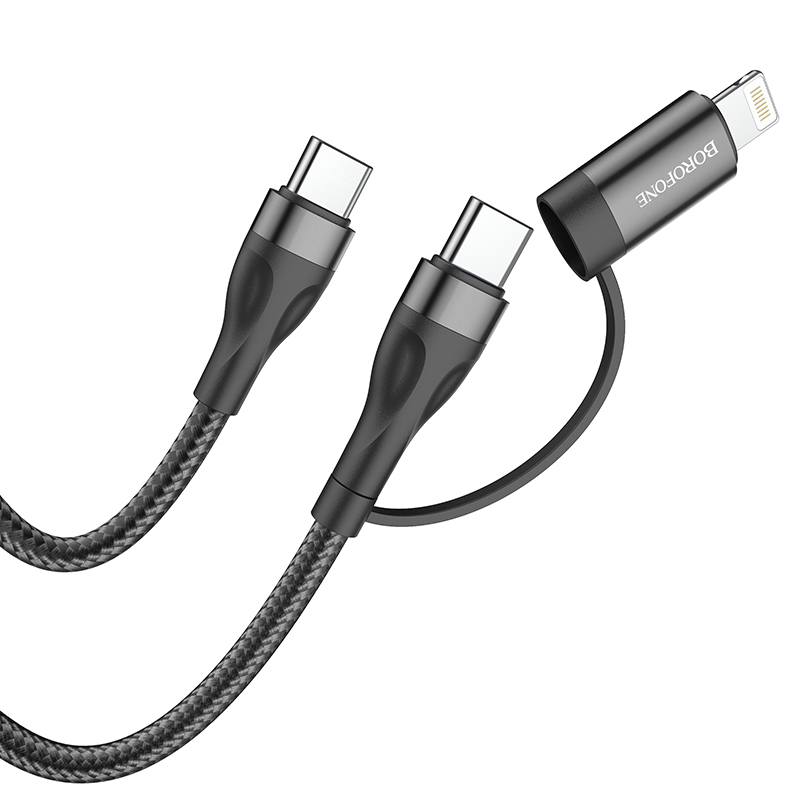 Kabel Borofone BX61 Source 2 v 1 - Type C na Type C + Lightning - PD 20W/60W 3A 1 metr černý