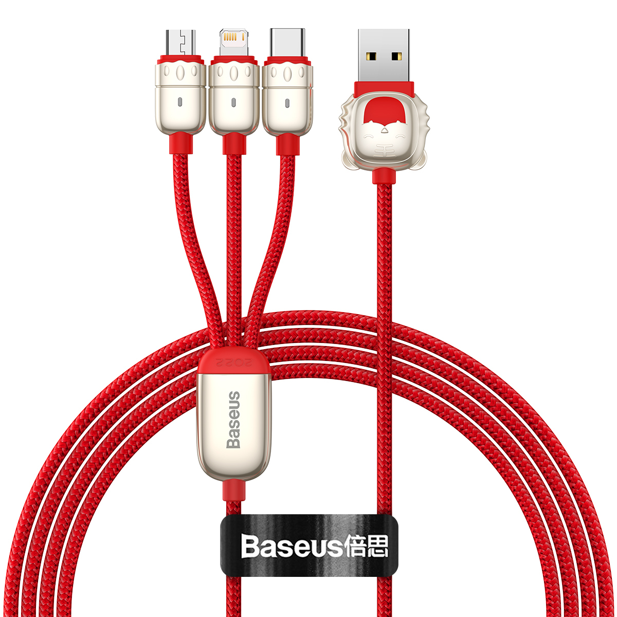 Kabel Baseus Year of the Tiger 3 in 1 - USB na Type C, Lightning, Micro USB - 3,5A 1,2 metru (CASX010009) červený