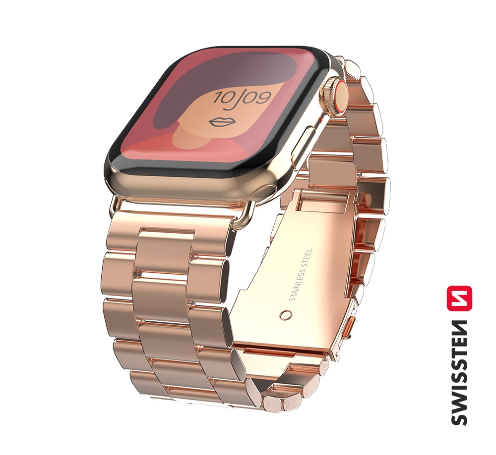 Swissten řemínek pro apple watch kovový 42-44/45-49 mm růžovo zlatý