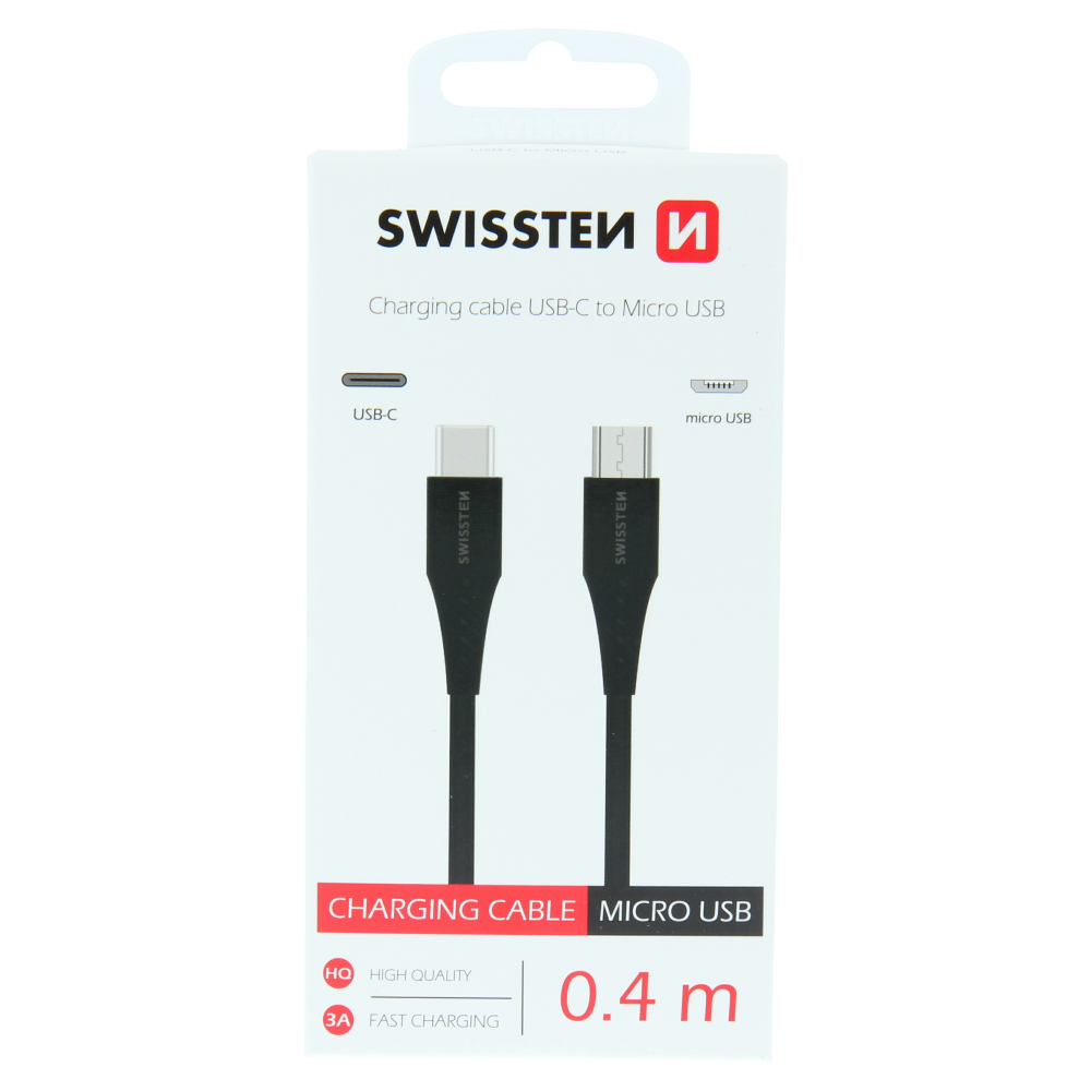 Nabíjecí kabel swissten usb-c / micro usb 0,4 m černý