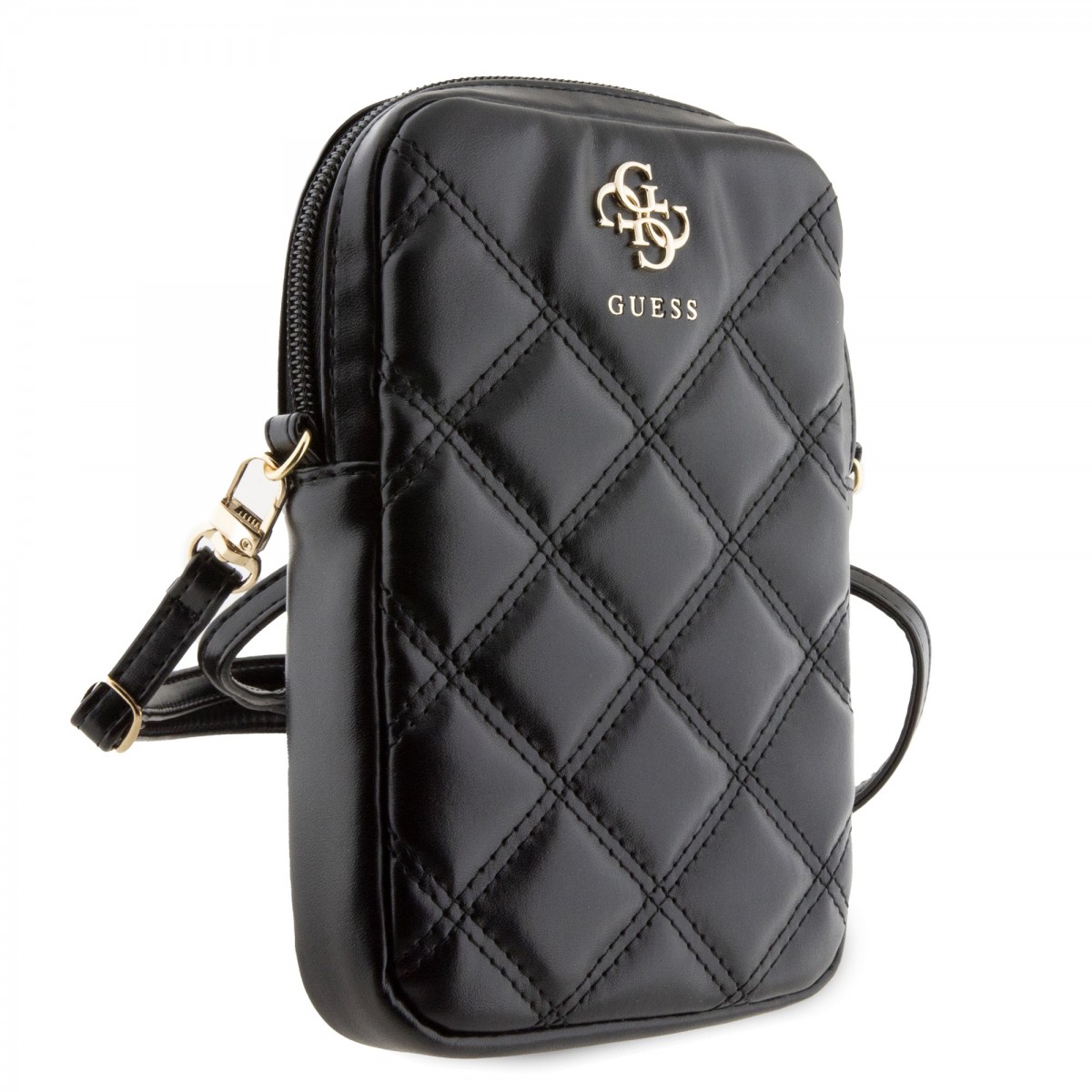 Guess PU Quilted 4G Metal Logo Walltet Phone Bag Zipper Black