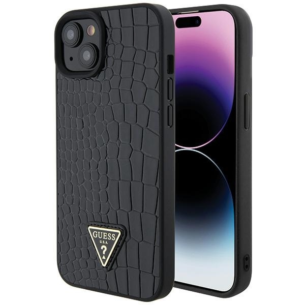 Originální pouzdro GUESS Croco Triangle Metal Logo hardcase GUHCP15SPCRTHCK pro Iphone 15 black