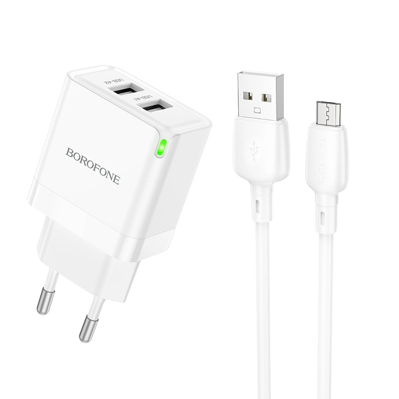 Nabíječka Borofone BN15 Strong vč. micro-USB datového kabelu Dual 2.1A bílá