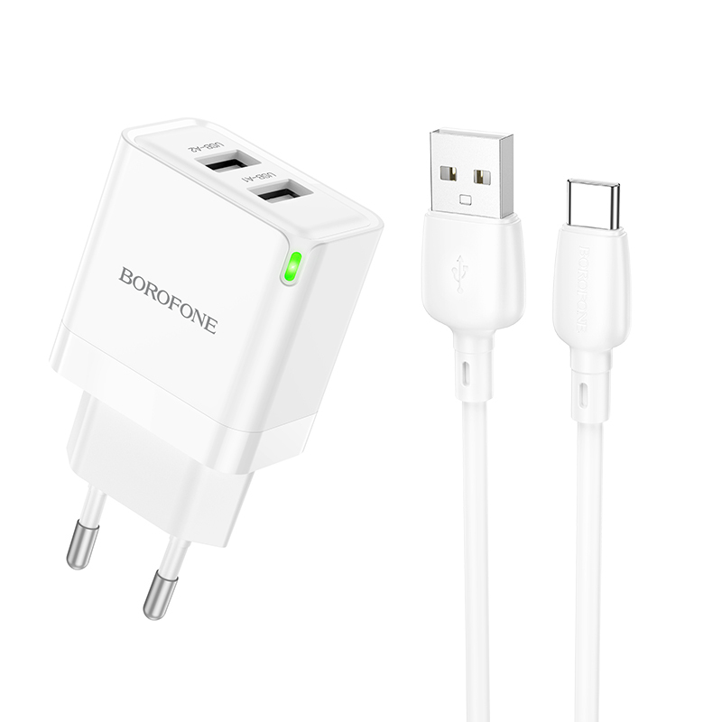 Nabíječka Borofone BN15 vč. USB-C datového kabelu Dual 2.1A bílá