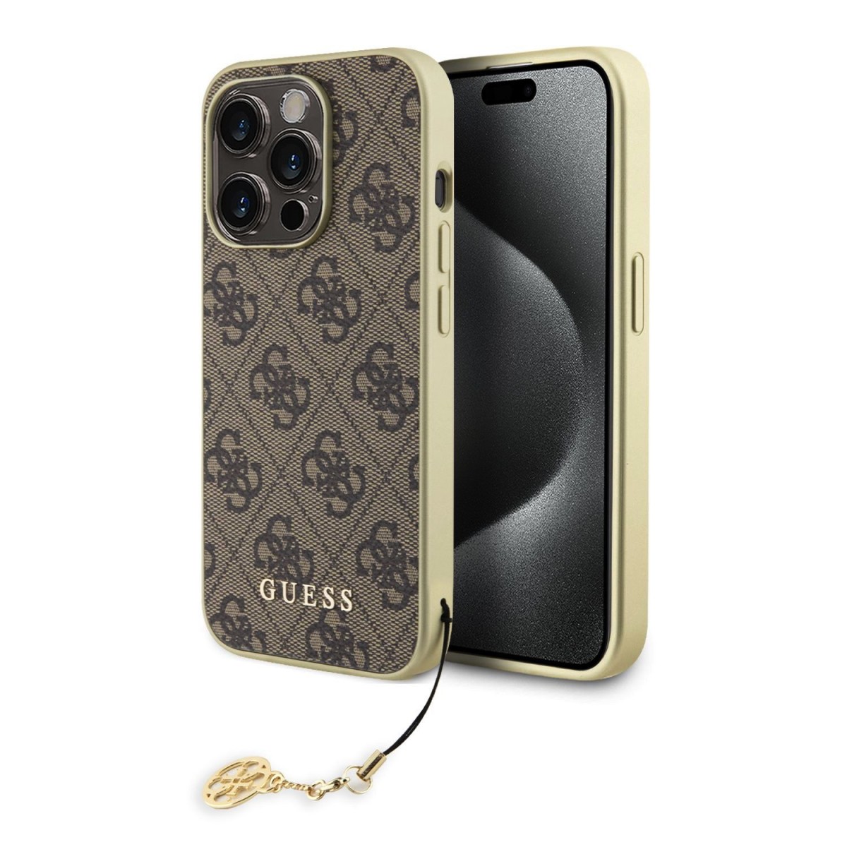 Guess 4G Charms Zadní Kryt pro iPhone 15 Pro Brown