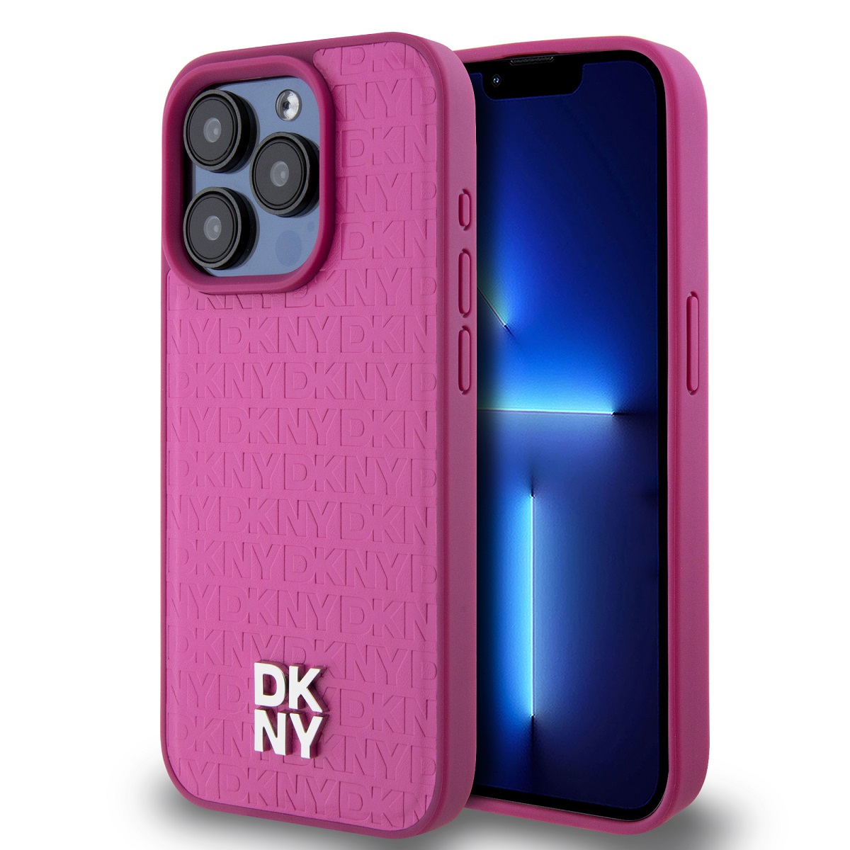 Zadní Kryt DKNY PU Leather Repeat Pattern Stack Logo Magsafe pro iPhone 15 Pro růžový