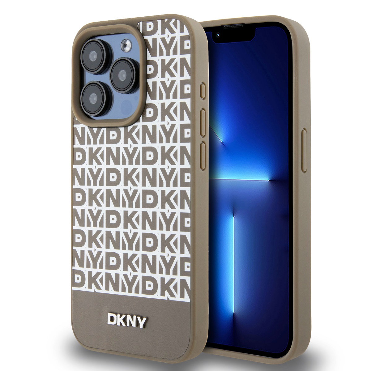 Zadní Kryt DKNY PU Leather Repeat Pattern Bottom Stripe pro iPhone 15 Pro hnědý