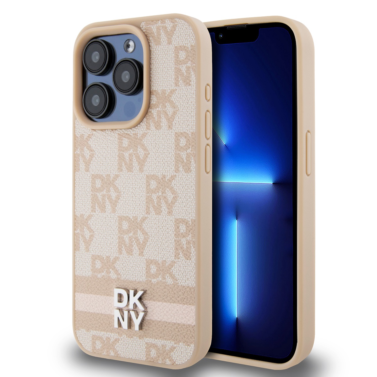 Zadní Kryt DKNY PU Leather Checkered Pattern and Stripe pro iPhone 15 Pro růžový