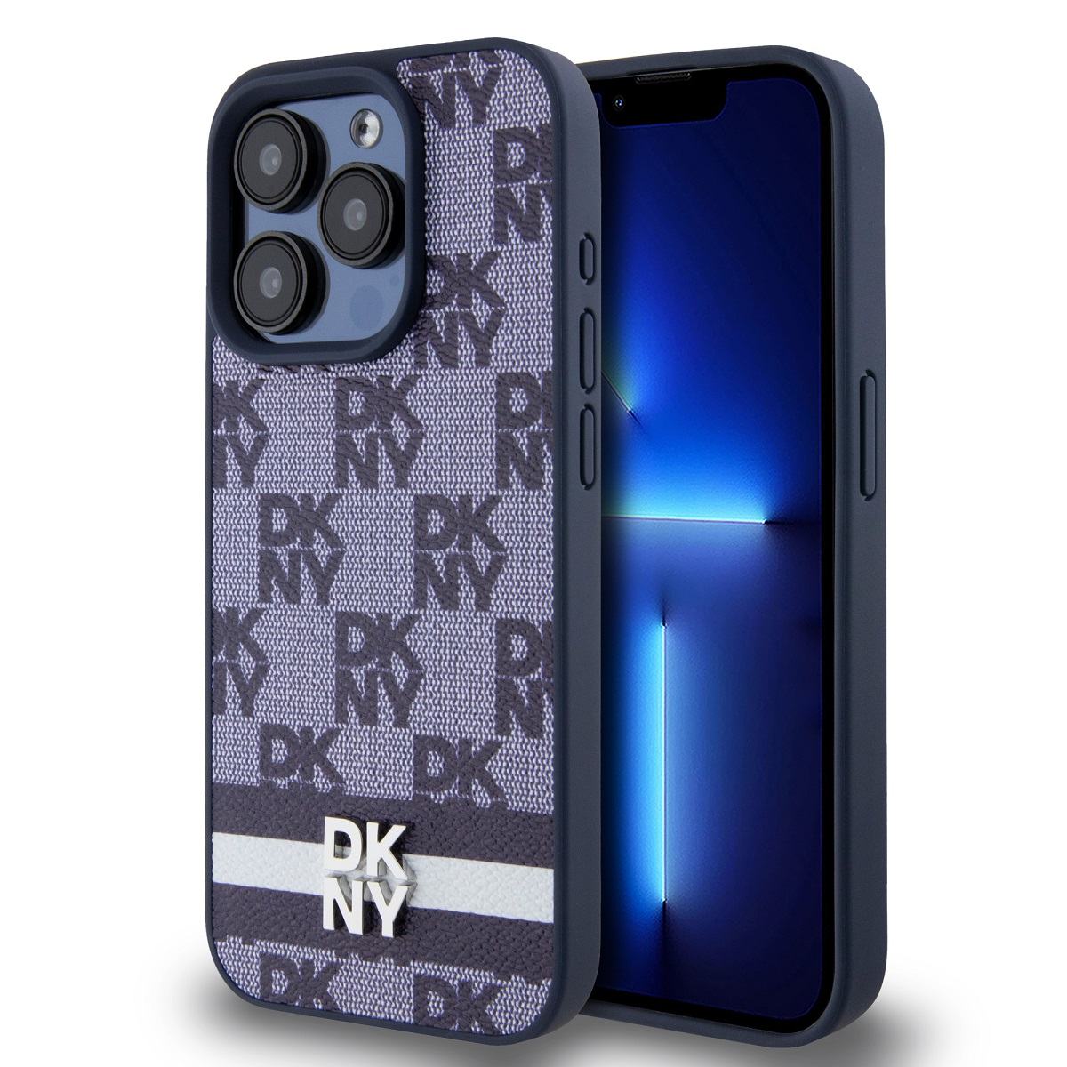 Zadní Kryt DKNY PU Leather Checkered Pattern and Stripe pro iPhone 15 Pro modrý