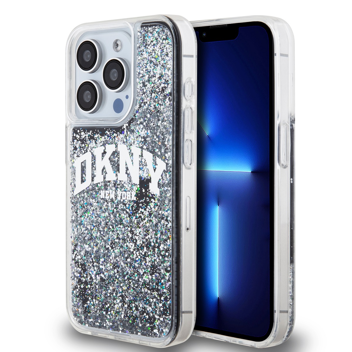 Zadní Kryt DKNY Liquid Glitter Arch Logo pro iPhone 15 Pro černý