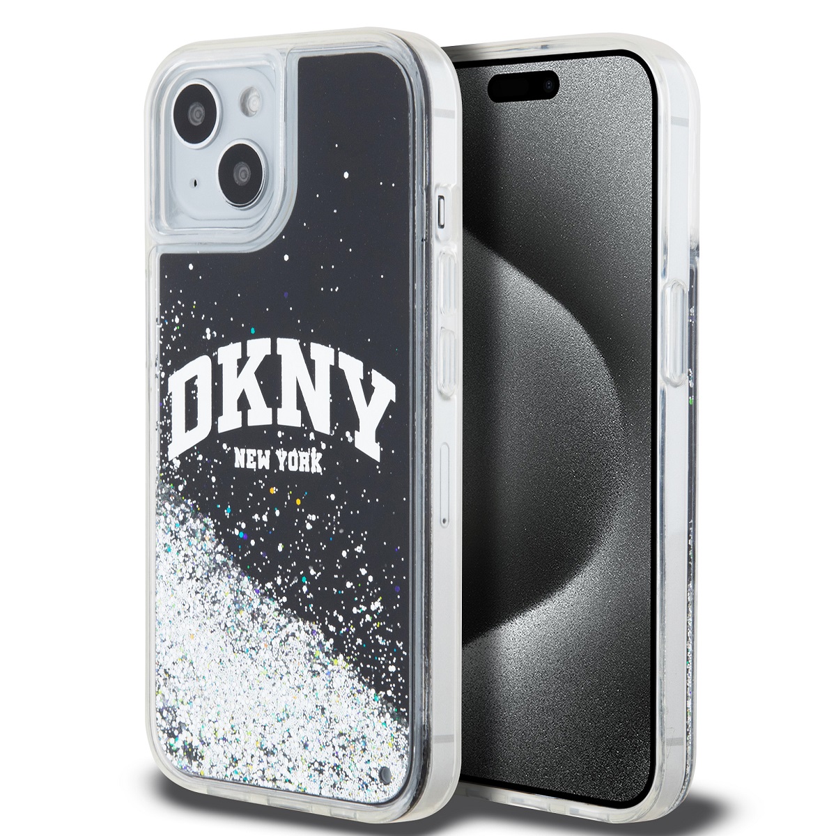 Zadní Kryt DKNY Liquid Glitter Arch Logo na iPhone 15 Black