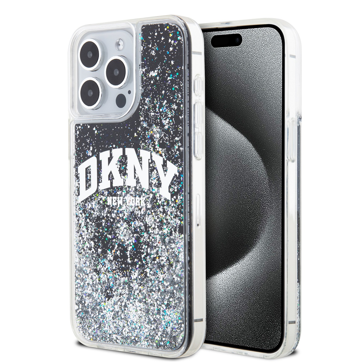 Zadní Kryt DKNY Liquid Glitter Arch Logo pro iPhone 14 Pro černý