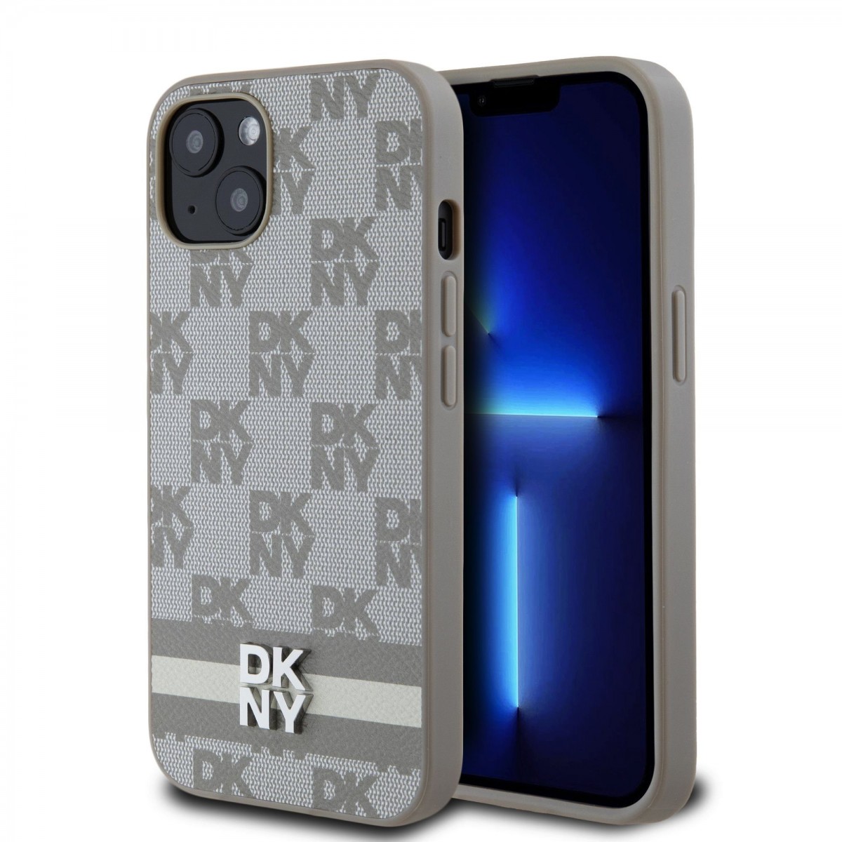 Zadní Kryt DKNY PU Leather Checkered Pattern and Stripe na iPhone 13 Beige