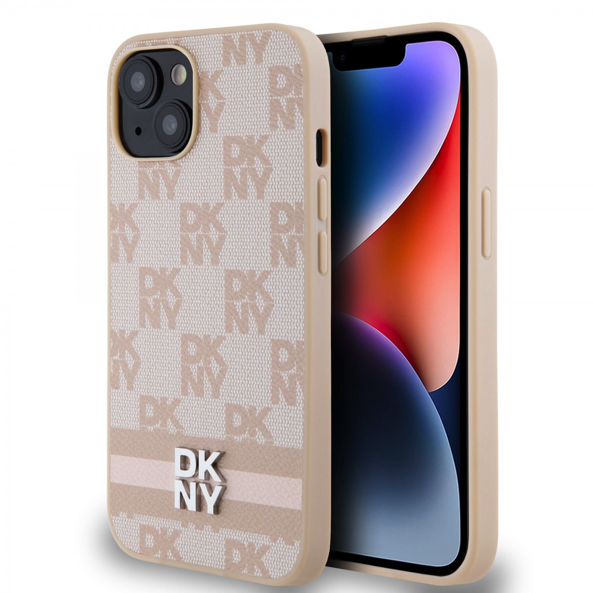 Zadní Kryt DKNY PU Leather Checkered Pattern and Stripe na iPhone 13 Pink