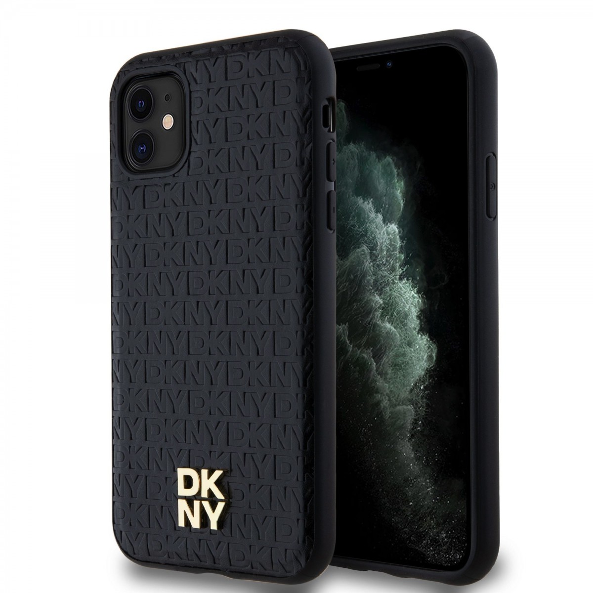 Zadní Kryt DKNY PU Leather Repeat Pattern Stack Logo Magsafe pro iPhone 11 černý