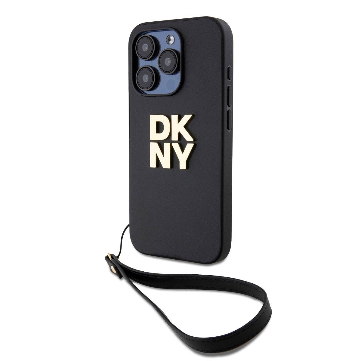 Zadní Kryt DKNY PU Leather Stack Logo Wrist Strap pro iPhone 15 Pro Black