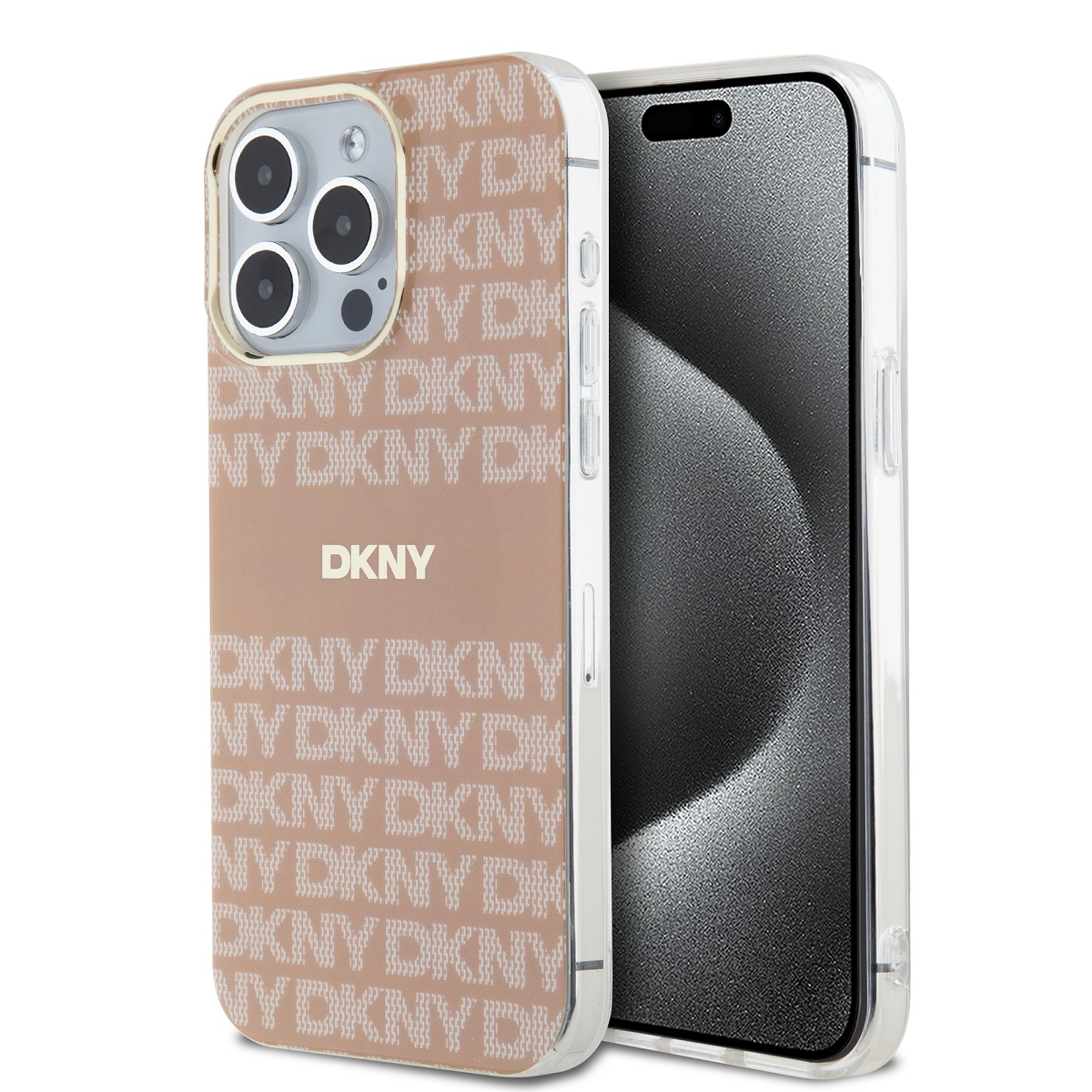 Zadní Kryt DKNY PC/TPU Repeat Pattern Tonal Stripe Magsafe pro iPhone 15 Pro Max růžový