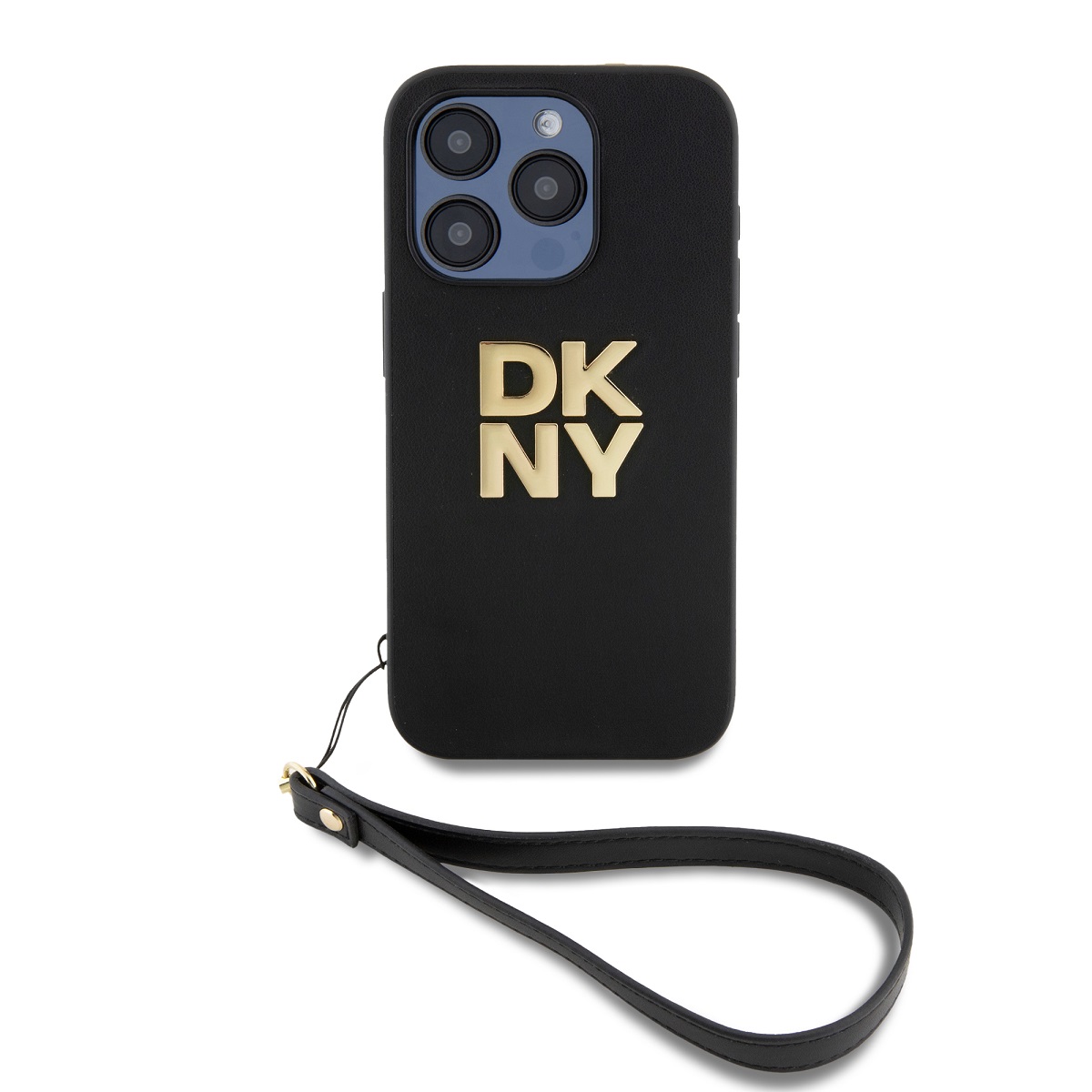 Zadní Kryt DKNY PU Leather Stack Logo Wrist Strap pro iPhone 15 Pro Max černý