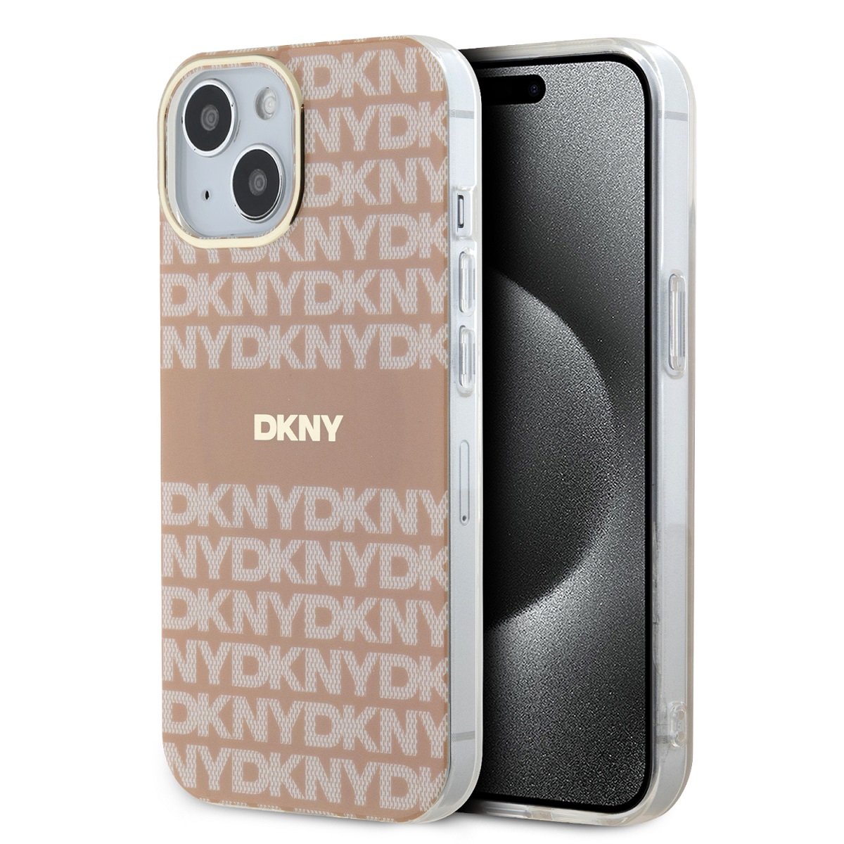 Zadní Kryt DKNY PC/TPU Repeat Pattern Tonal Stripe Magsafe pro iPhone 14 růžový