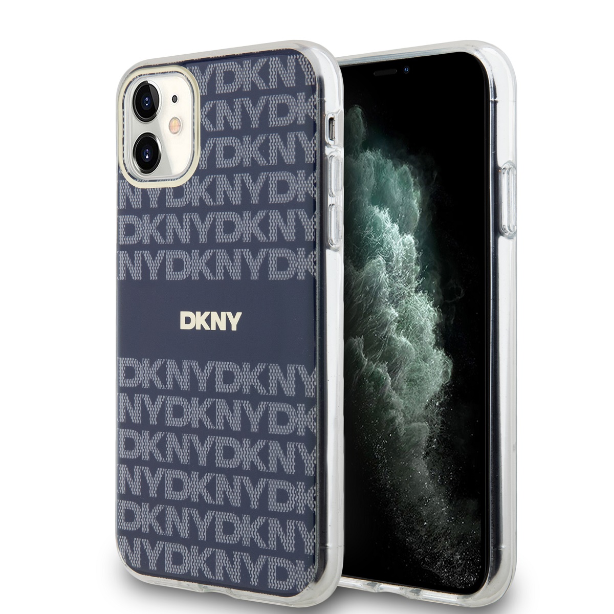 Zadní Kryt DKNY PC/TPU Repeat Pattern Tonal Stripe Magsafe pro iPhone 11 modrý