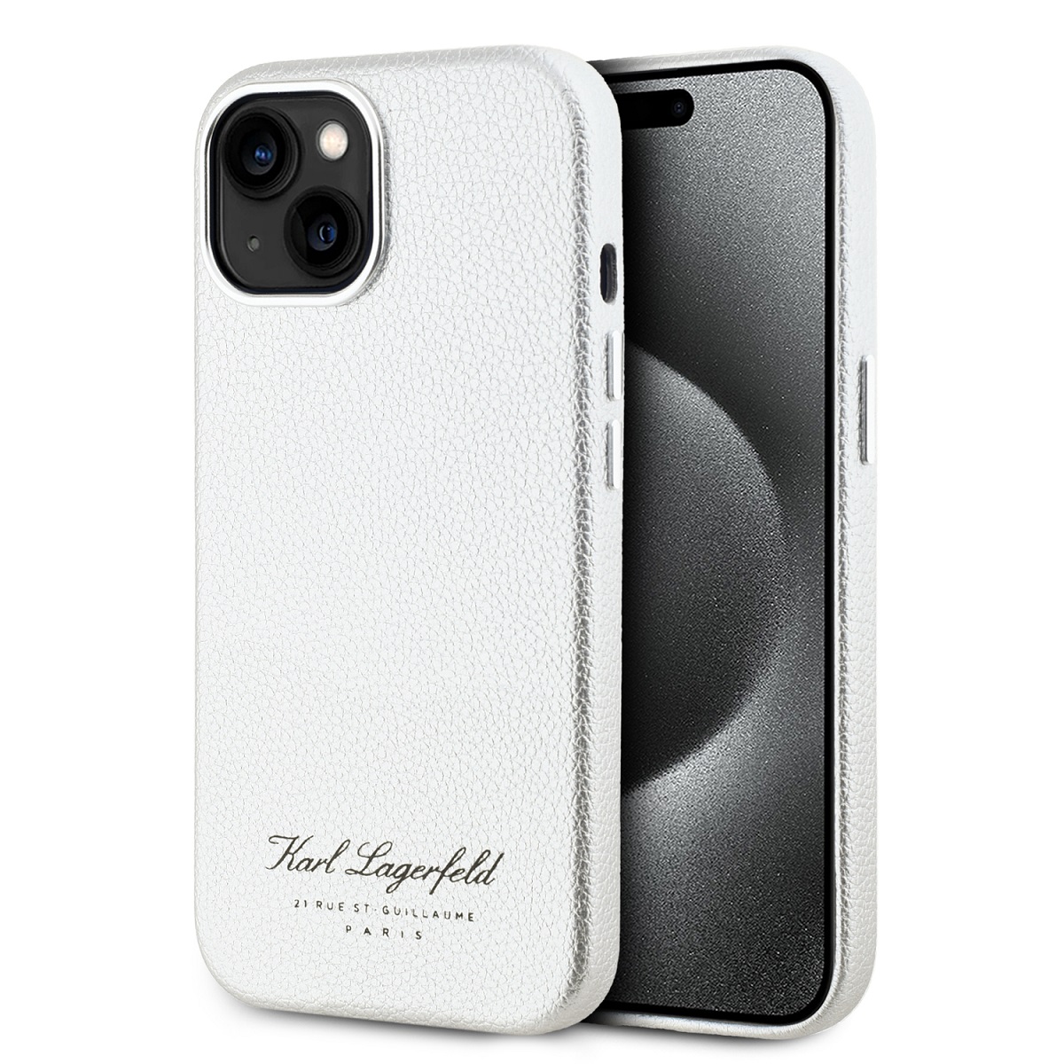 Karl Lagerfeld Grained PU Hotel RSG Zadní Kryt pro iPhone 15 White