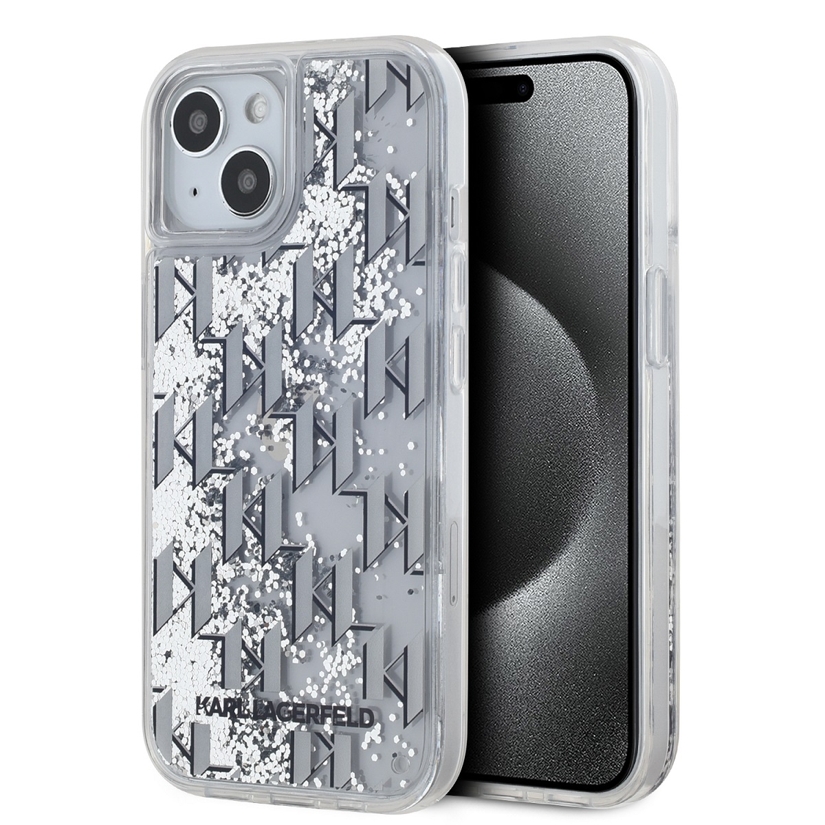 Karl Lagerfeld Liquid Glitter Monogram Gradient Zadní Kryt pro iPhone 14 White