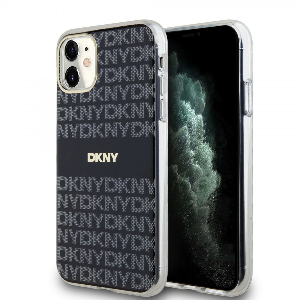 Zadní Kryt DKNY PC/TPU Repeat Pattern Tonal Stripe Magsafe pro iPhone 11 černý