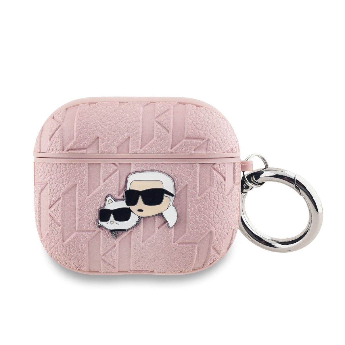 Pouzdro Karl Lagerfeld PU Embossed Karl and Choupette Heads pro AirPods 3 Pink