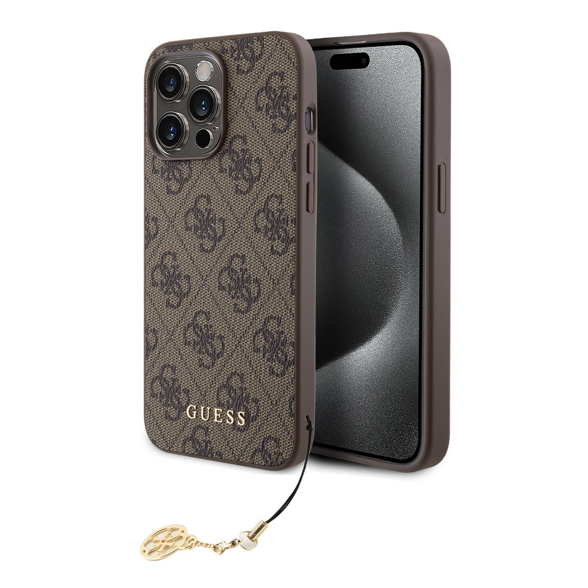 Zadní kryt Guess 4G Charm pro iPhone 15 Pro Max Tone on Tone Brown