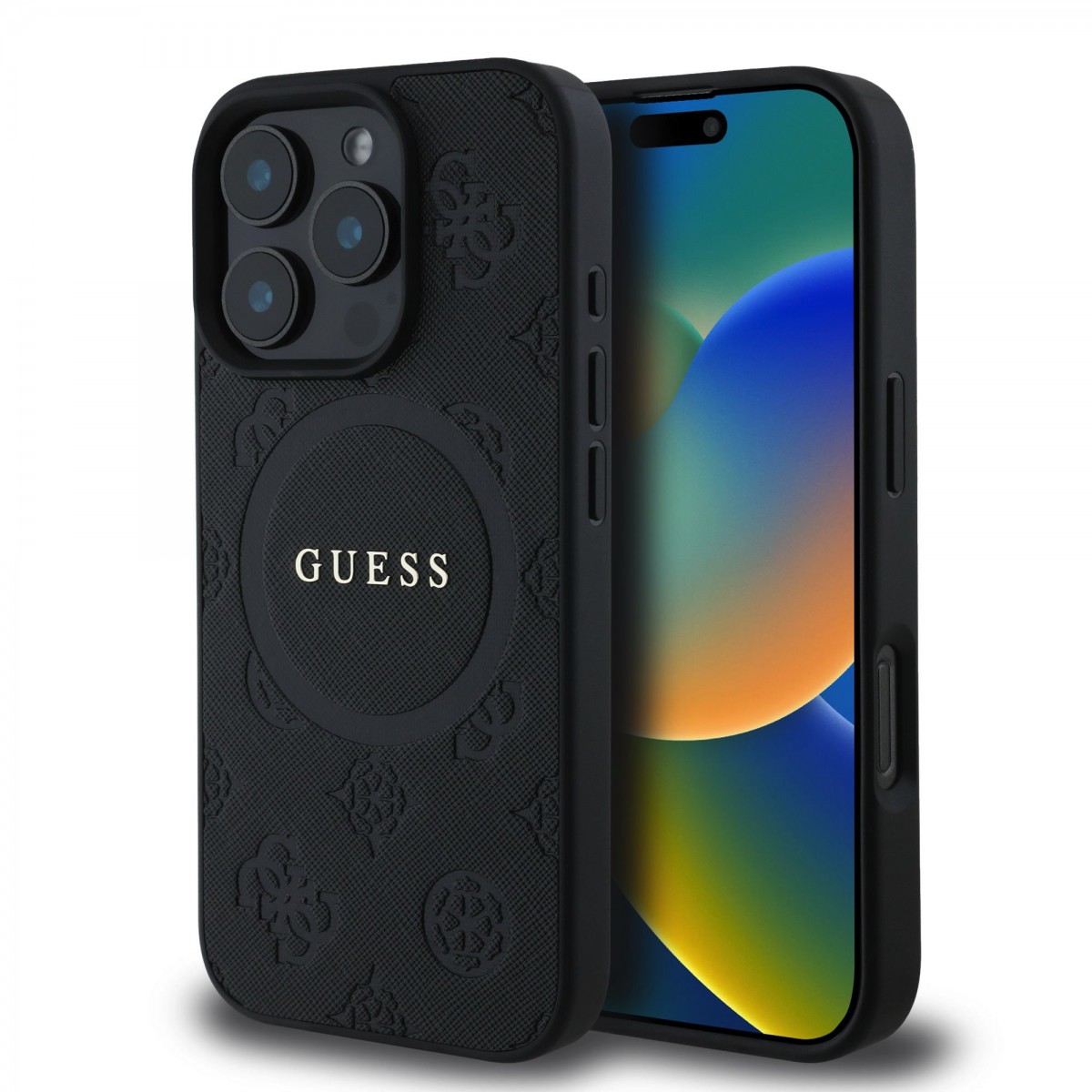 Zadní kryt Guess Saffiano Peony Stamp MagSafe pro iPhone 16 Pro Max Black