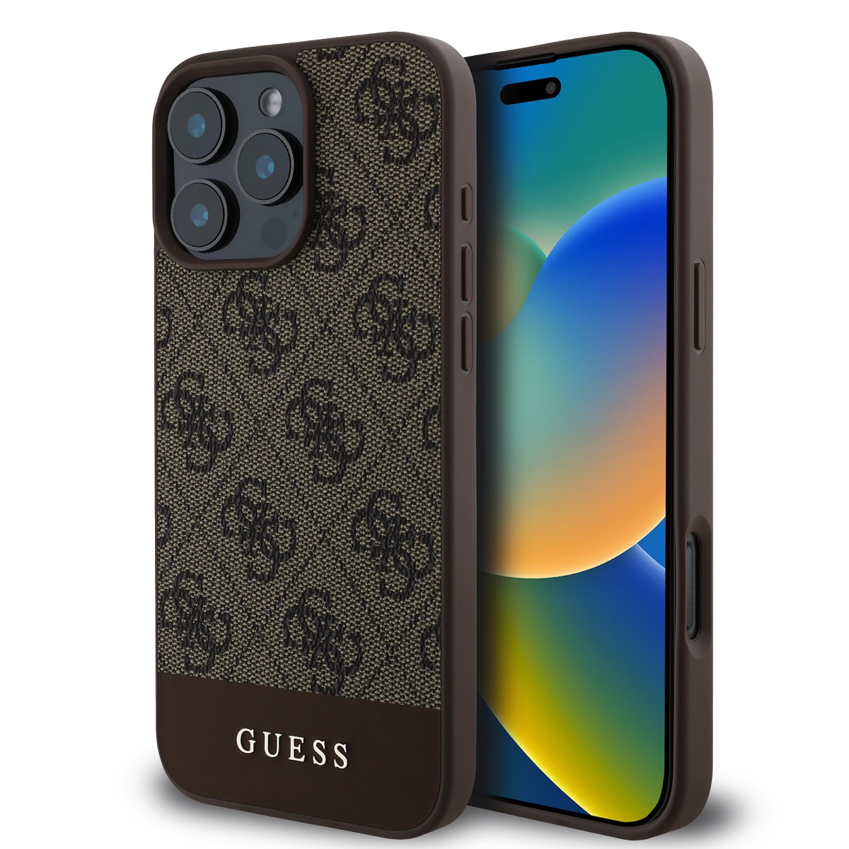 Zadní kryt Guess PU 4G Stripe pro iPhone 16 Pro Brown