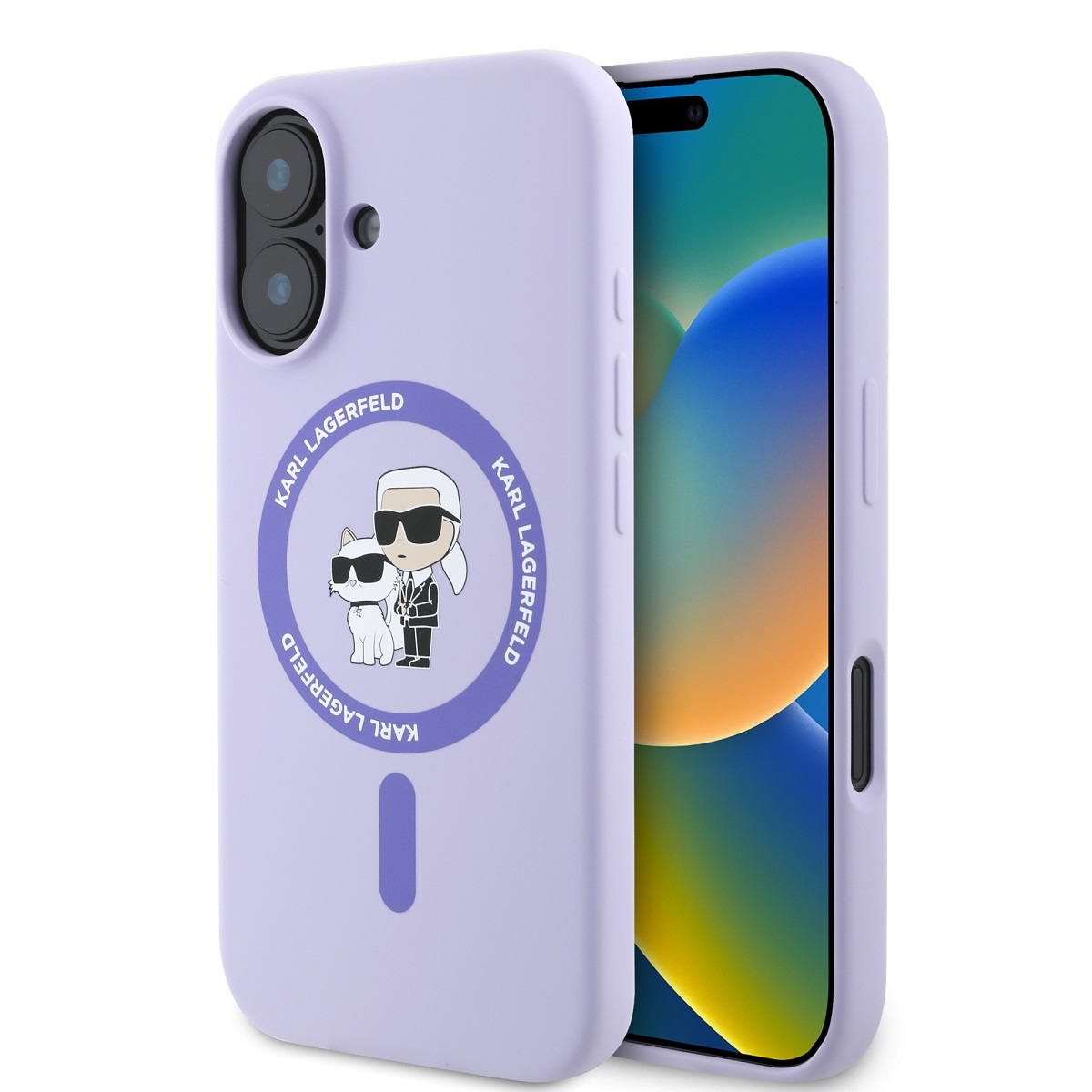 Zadní kryt Karl Lagerfeld Liquid Silicone Karl and Choupette MagSafe pro iPhone 16 Purple