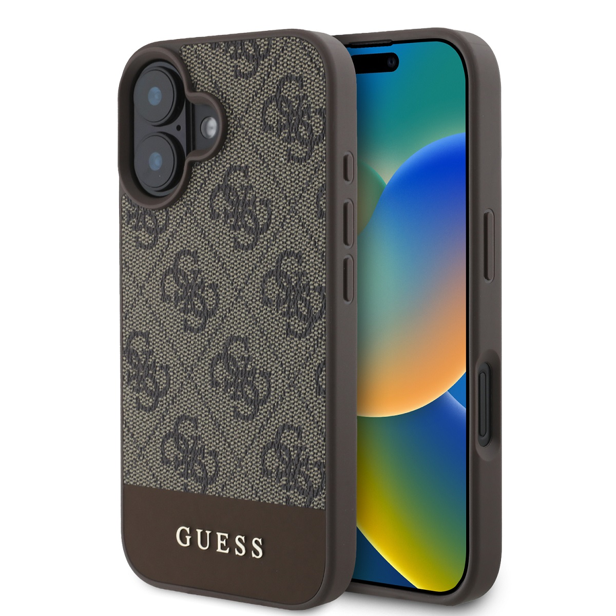 Zadní kryt Guess PU 4G Stripe pro iPhone 16 Brown