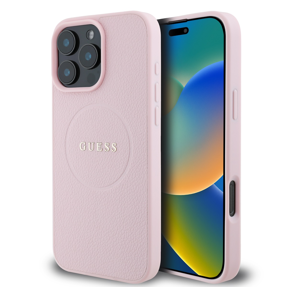 Zadní kryt Guess PU Grained Classic Logo MagSafe pro iPhone 16 Pro Pink