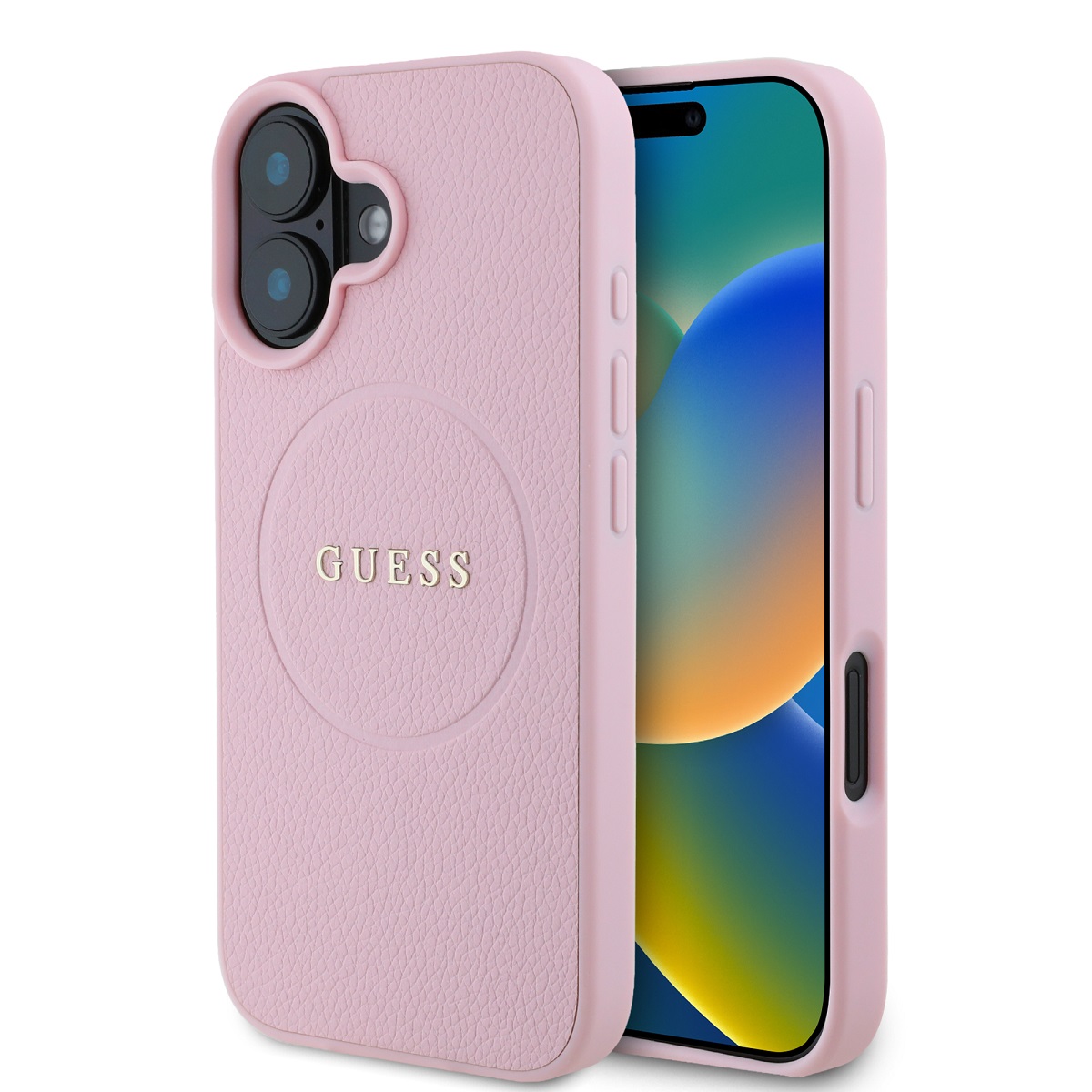 Zadní kryt Guess PU Grained Classic Logo MagSafe pro iPhone 16 Pink