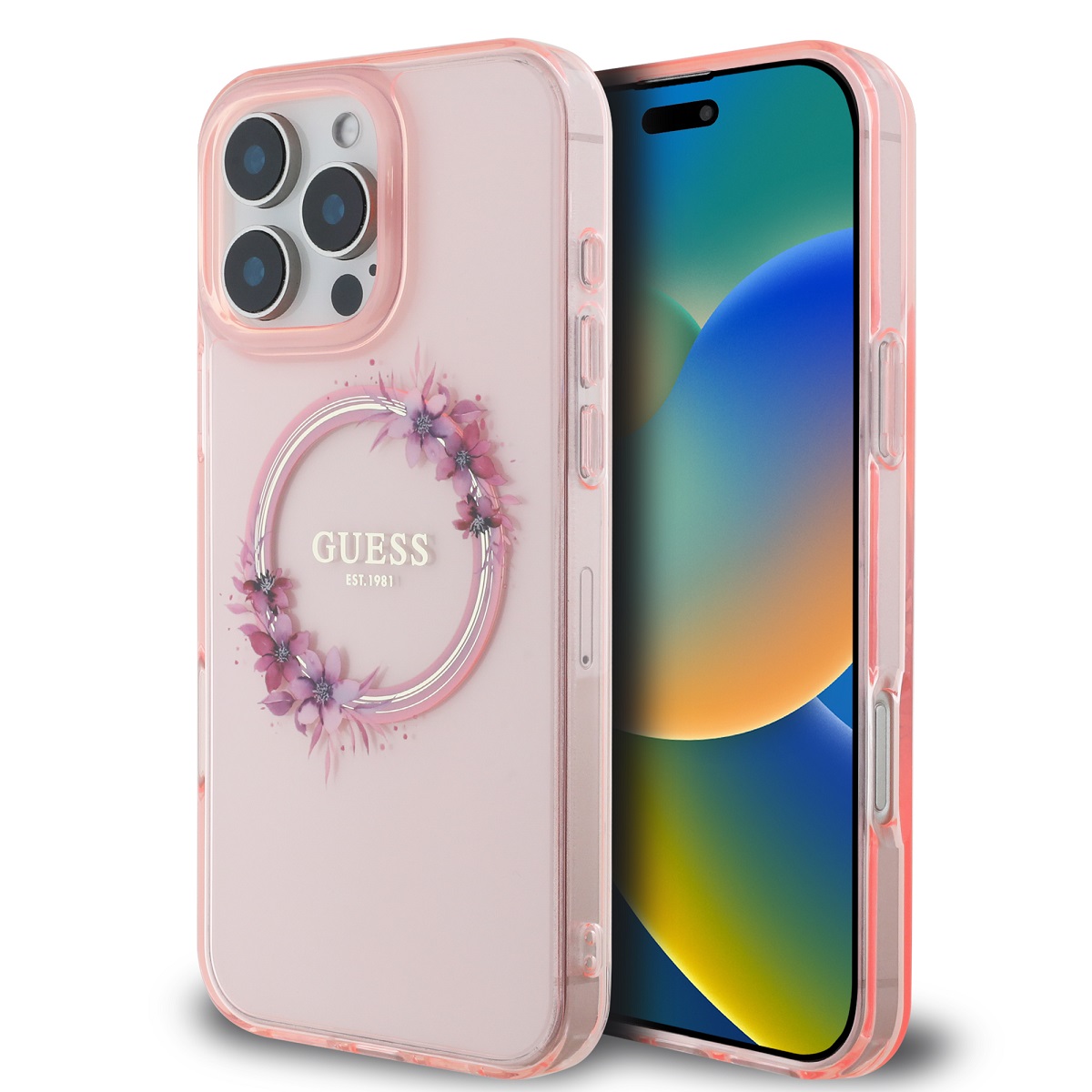 Zadní kryt Guess IML Flowers Ring MagSafe pro iPhone 16 Pro Max Pink