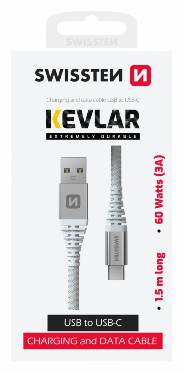 Datový kabel Swissten Kevlar USB-A - USB-C 1,5 m bílý