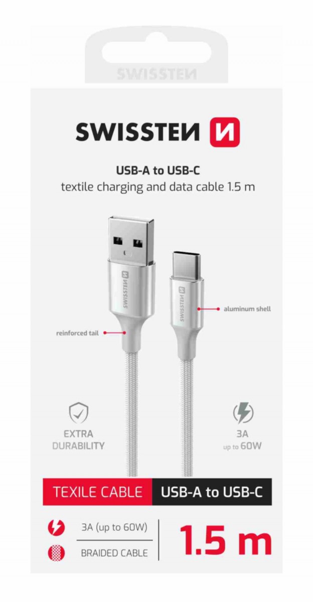 Datový kabel Swissten Textile II USB-A - USB-C 1,5 m bílý