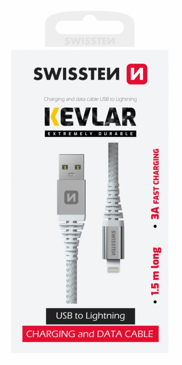 Datový kabel Swissten Kevlar USB-A - Lightning 1,5 m bílý