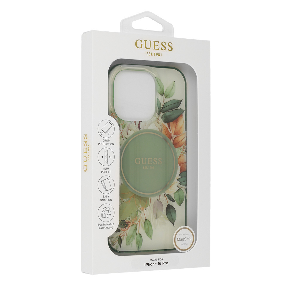 Originální zadní kryt GUESS IML Flower & Tonal Circle Magsafe GUHMP16XHFWBDCEN pro iPhone 16 Pro Max green