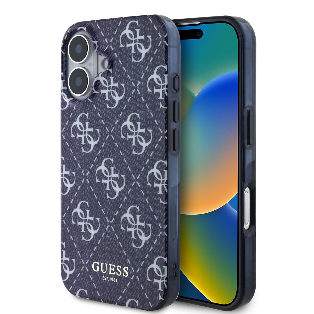 Zadní kryt Guess IML Denim Effect MagSafe pro iPhone 16 Dark Blue