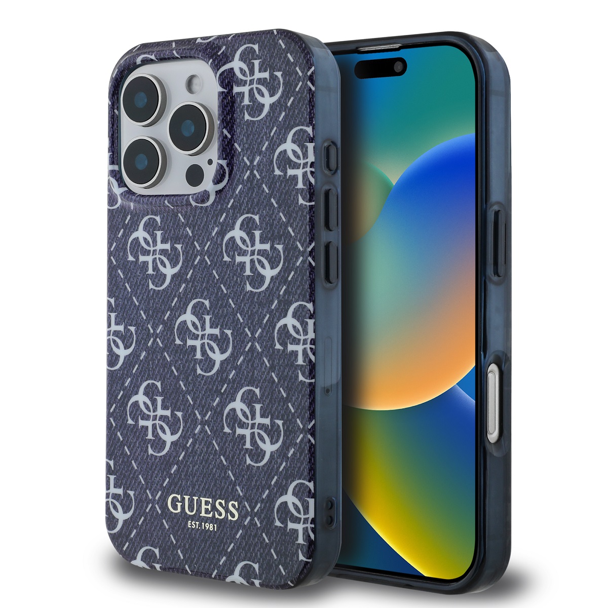 Zadní kryt Guess IML Denim Effect MagSafe pro iPhone 16 Pro Dark Blue