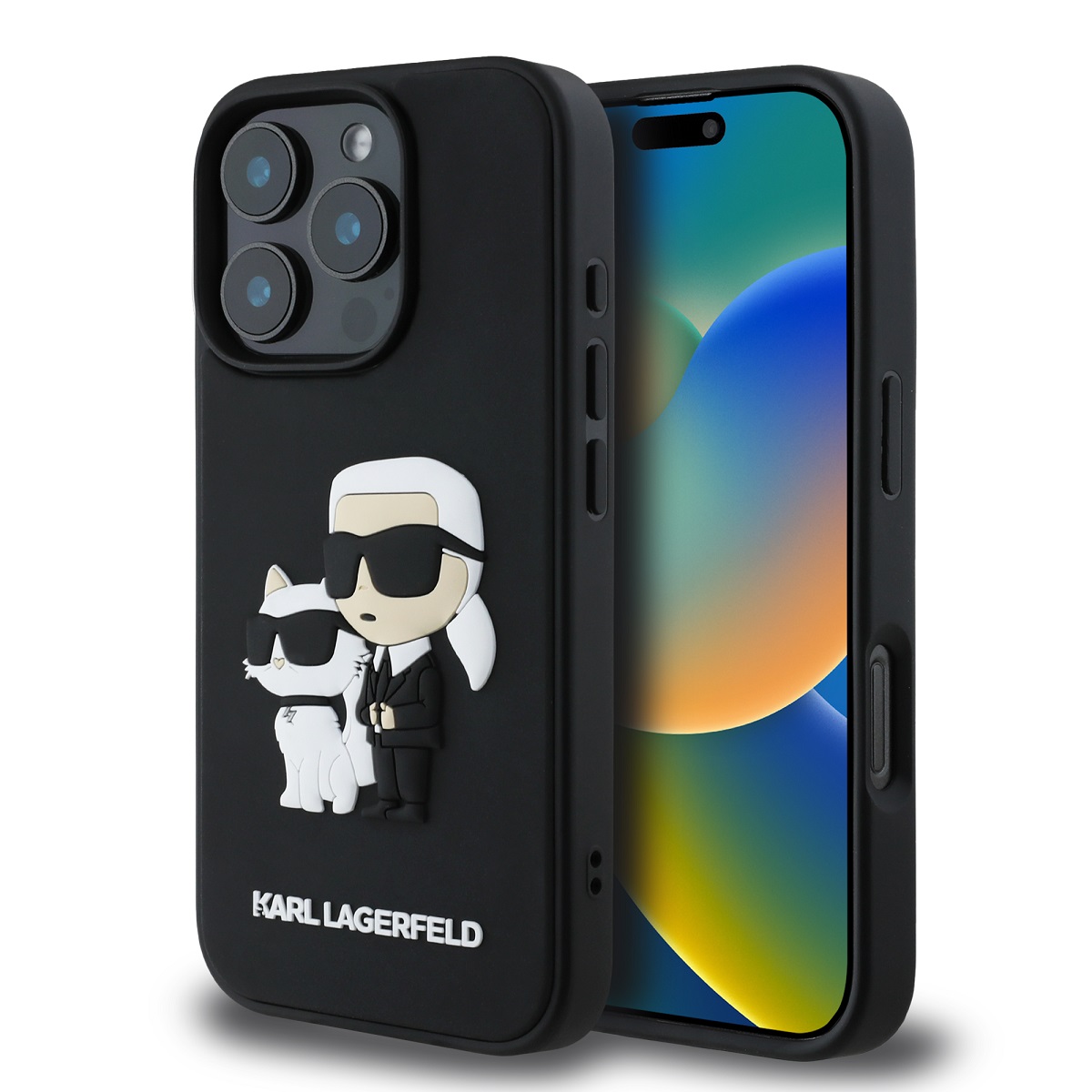 Zadní kryt Karl Lagerfeld PU Saffiano Karl and Choupette pro iPhone 16 Pro Black