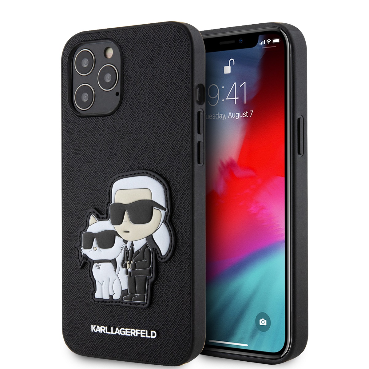 Zadní kryt Karl Lagerfeld PU Saffiano Karl and Choupette pro iPhone 12-12 Pro Black