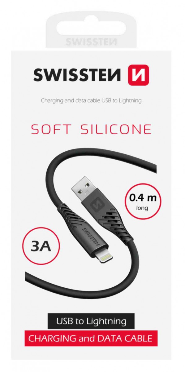 Datový kabel Swissten Soft Silicone USB-A - Lightning 0,4 m černý