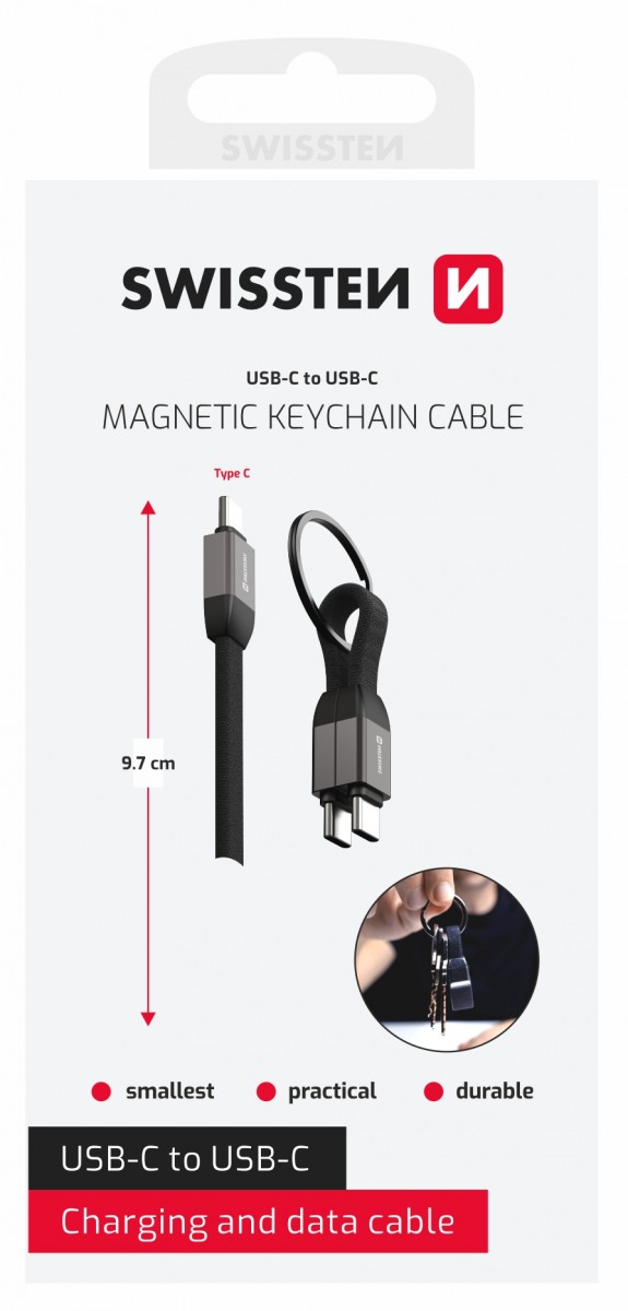 Magnetický kabel Swissten Keychain USB-C - USB-C 9,7 cm